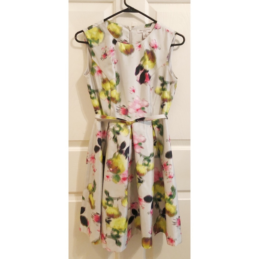 Liz Claiborne Belted Floral Print Shantung Dress